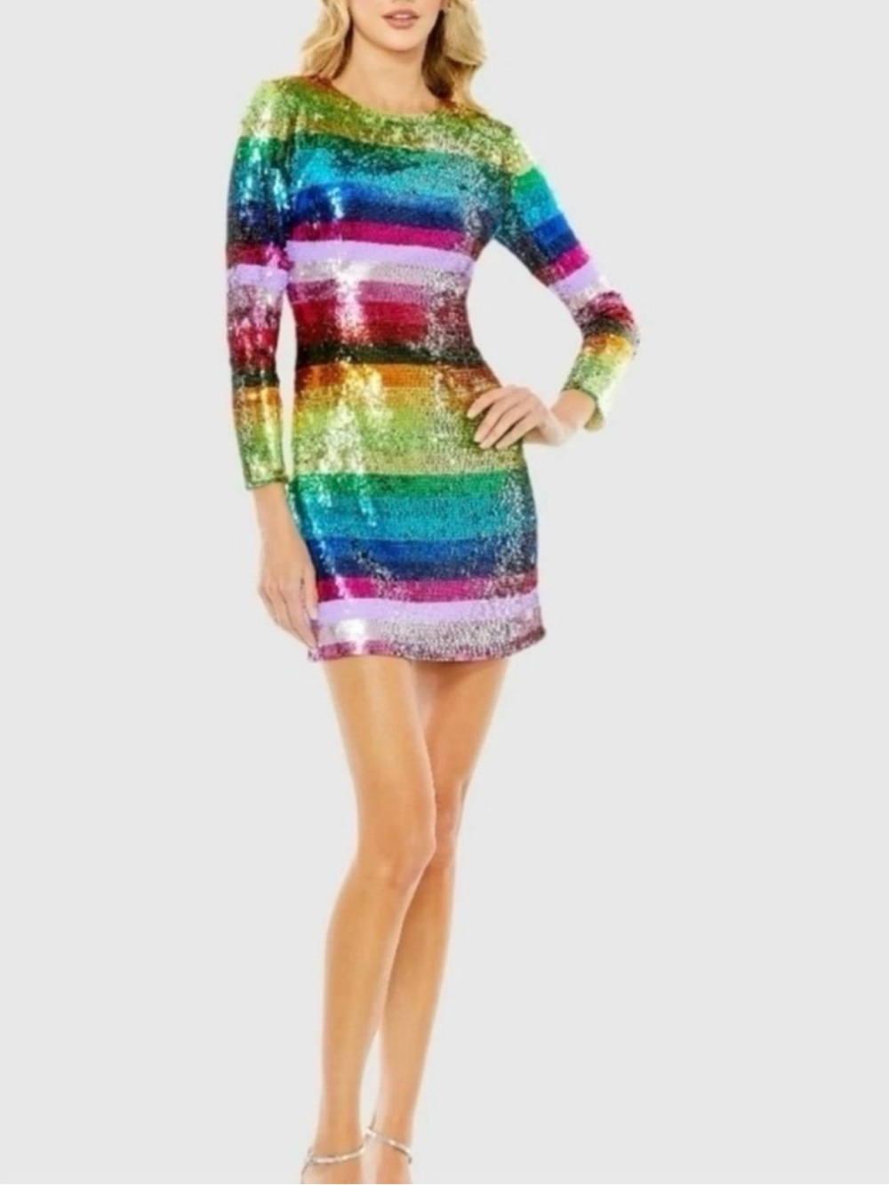 Mac Duggal Multicolor Sequin Striped Mini Dress